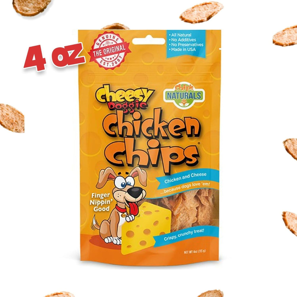 Chip's Naturals Cheesy Flavored Doggie Chicken Chips USDA inspected chicken label.