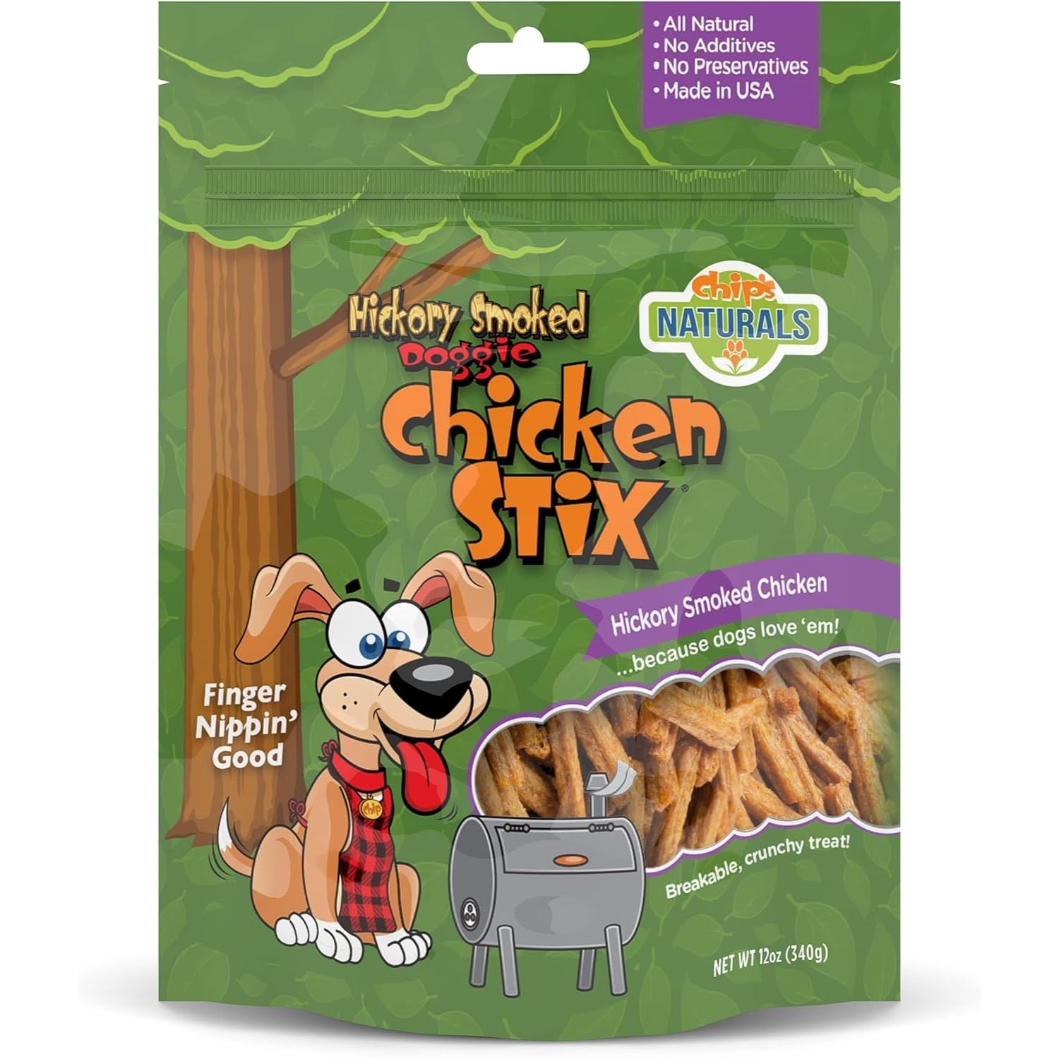 Chip's Naturals Doggie Chicken Stix pack with smoky aroma, ideal reward during training