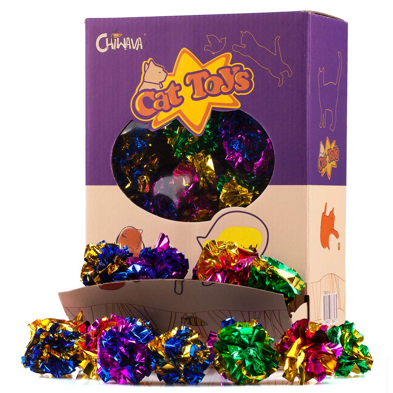 CHIWAVA 45-pack mylar balls with crinkle for kitten play and engagement.