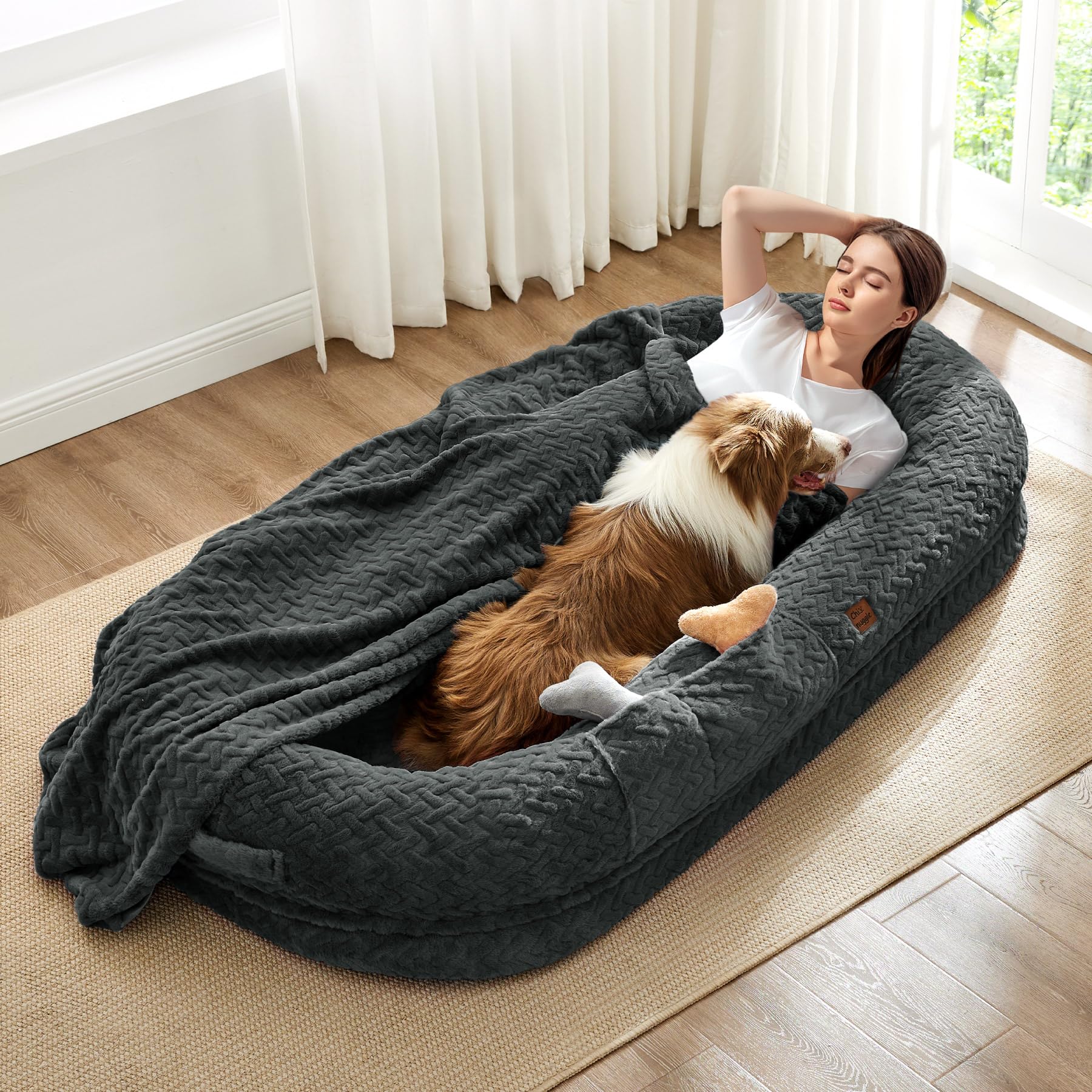 ChiXnuggle human-dog-bed-giant-size offers ample space for relaxing with a pet.