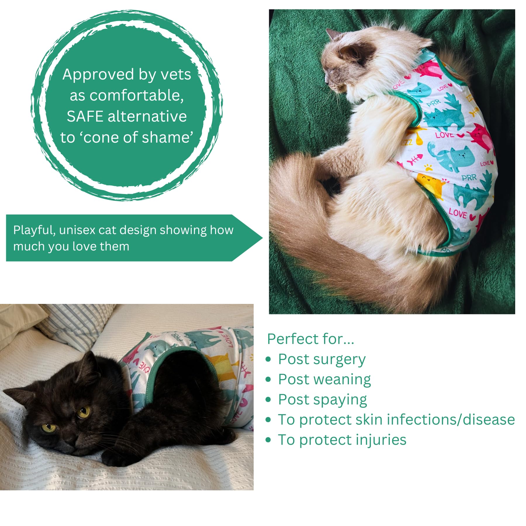 Chloe Victoria Pets cat recovery suit suitable for male and female cats after procedures.