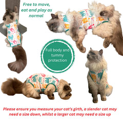 Chloe Victoria Pets recovery suit with stretch fabric moves with the cat’s body.