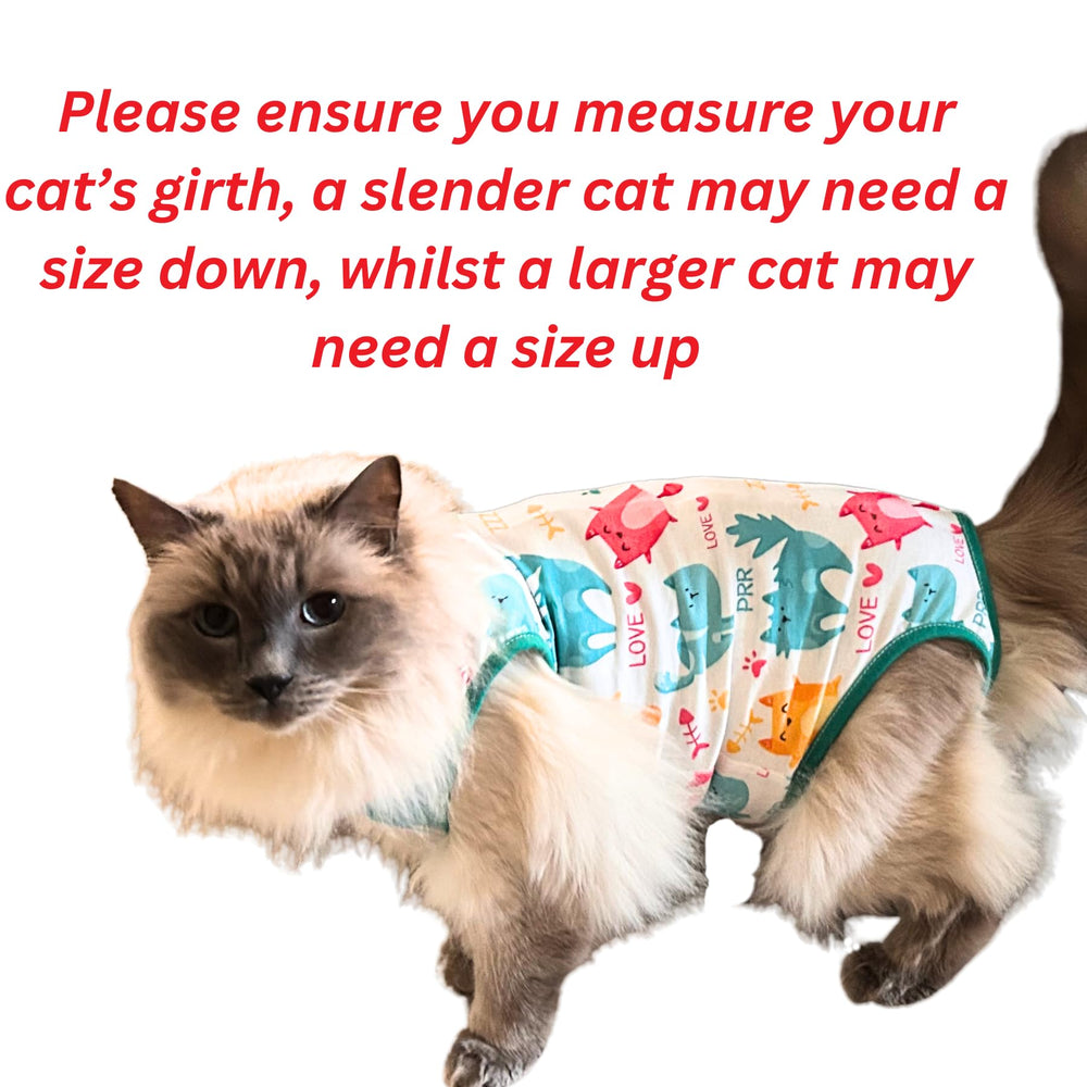Chloe Victoria Pets breathable fabric cat recovery onesie for gentle healing.