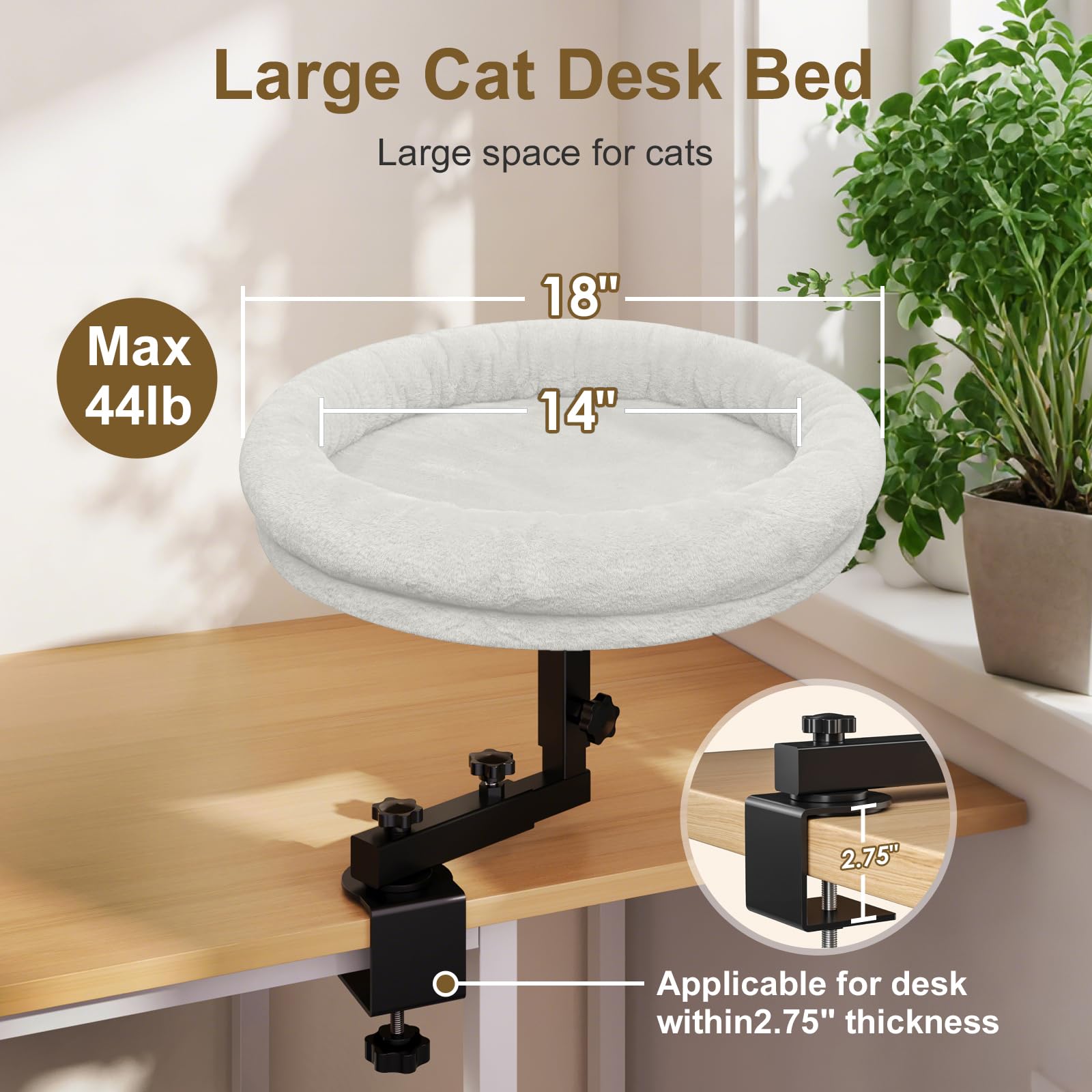 Chloraeon cat desk bed adjustable shelf for ideal positioning.