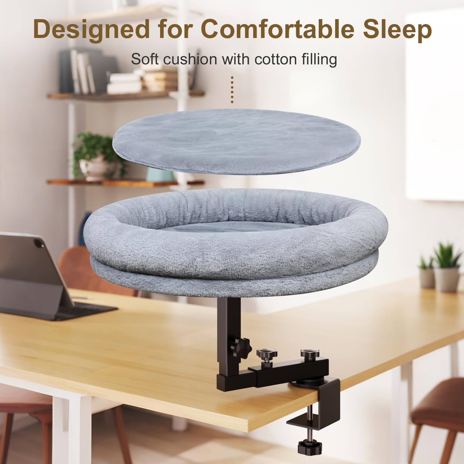 Chloraeon plush cushion on desk bed adds warmth and comfort.