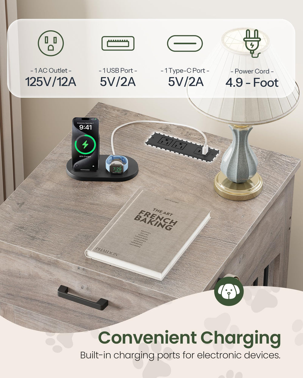 Charging station on CHOEZON crate furniture with outlets and USB ports