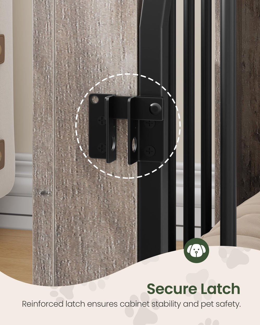 Front view of CHOEZON crate furniture door latch for secure closure