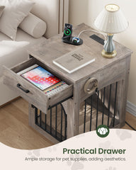 Fetching drawer on CHOEZON dog crate furniture for toy and leash storage