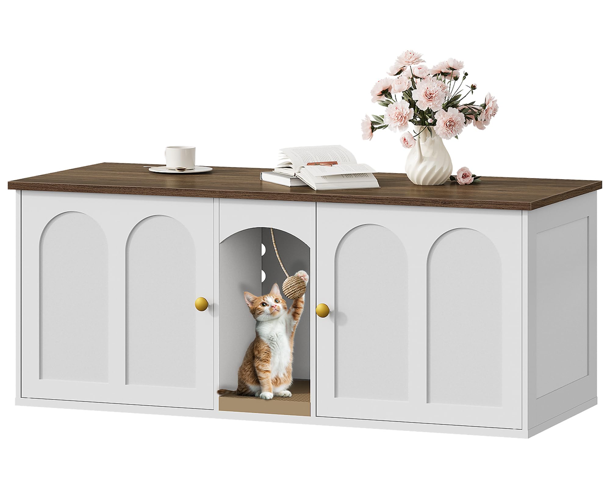 CHOEZON double cat litter box enclosure with concealed area for tidier rooms