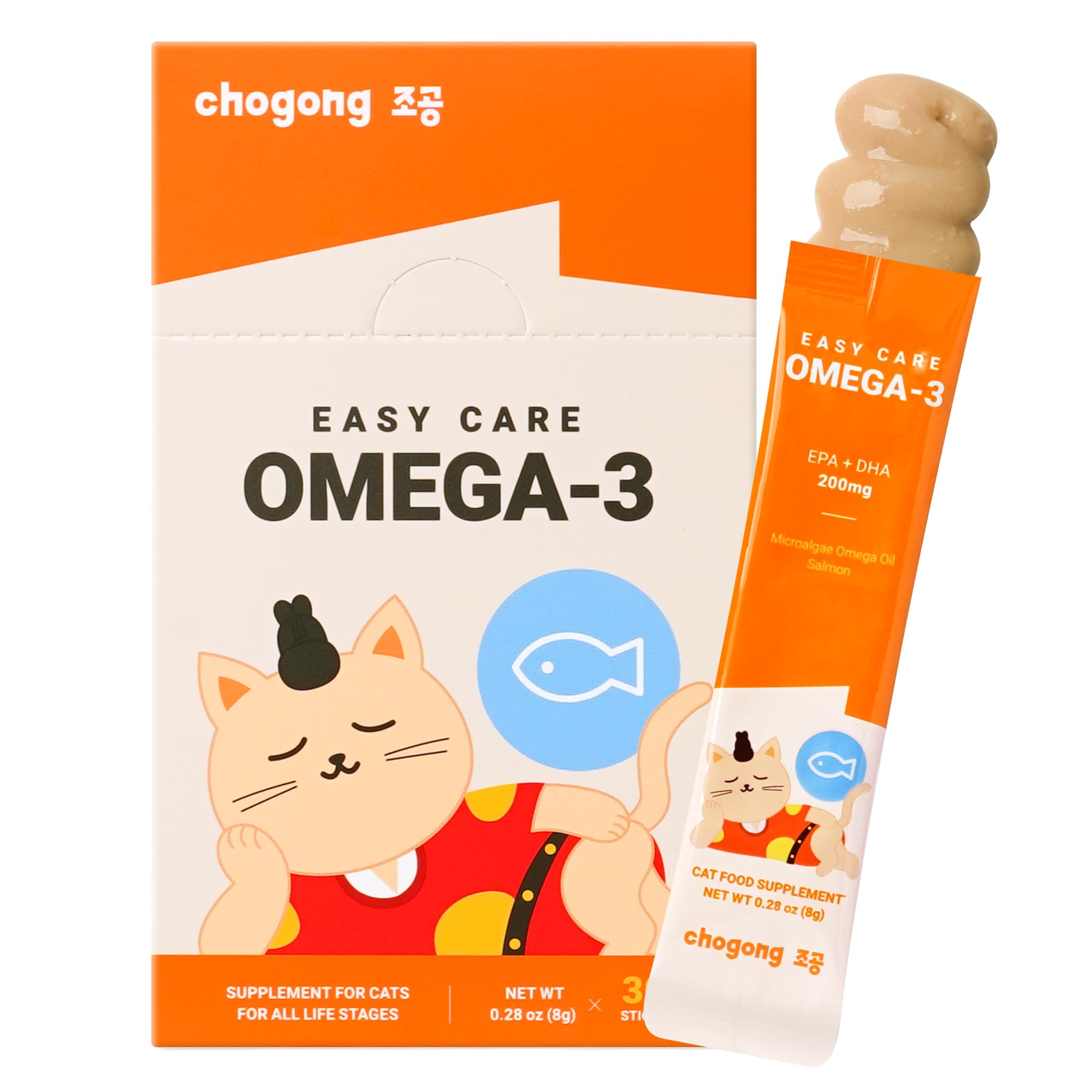 Chogong Cat Omega-3 tube front view supports daily coat care with EPA &amp; DHA.