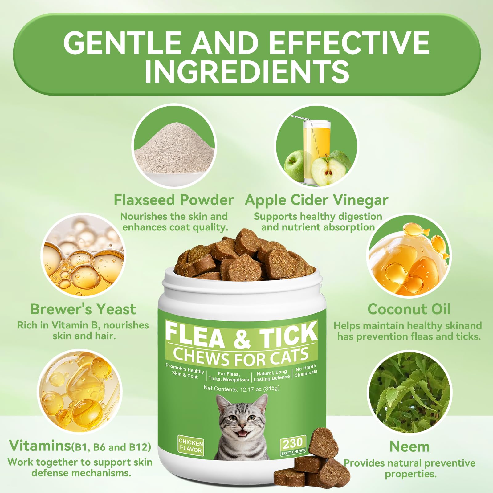 ChoHeel cat enjoying flea and tick chews with natural flavors