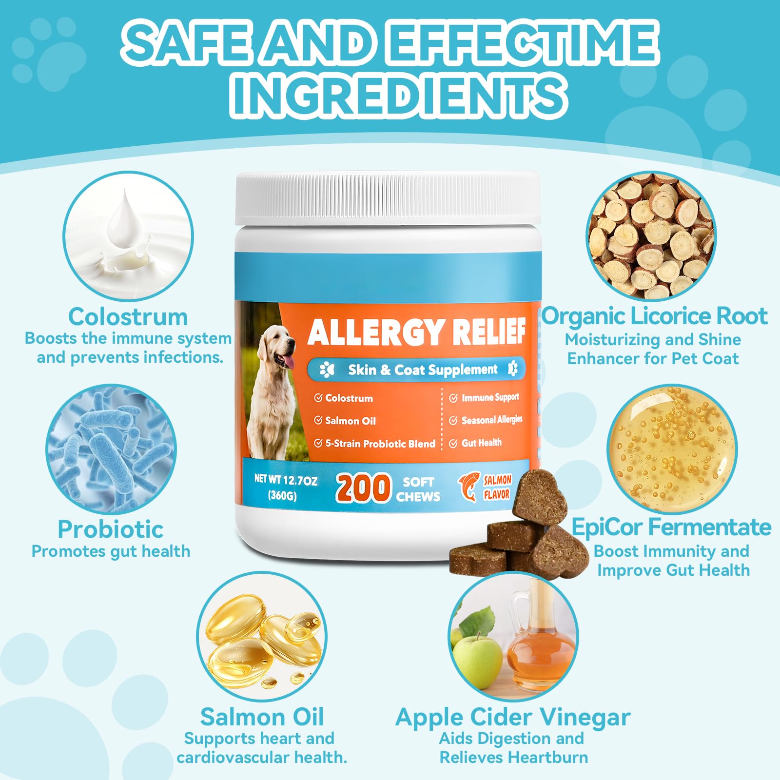 Closeup of ChoHeel salmon-flavored dog chews highlighting grain-free formula