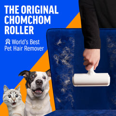 ChomChom Roller cleaning car seats, trapping fur in the built-in receptacle