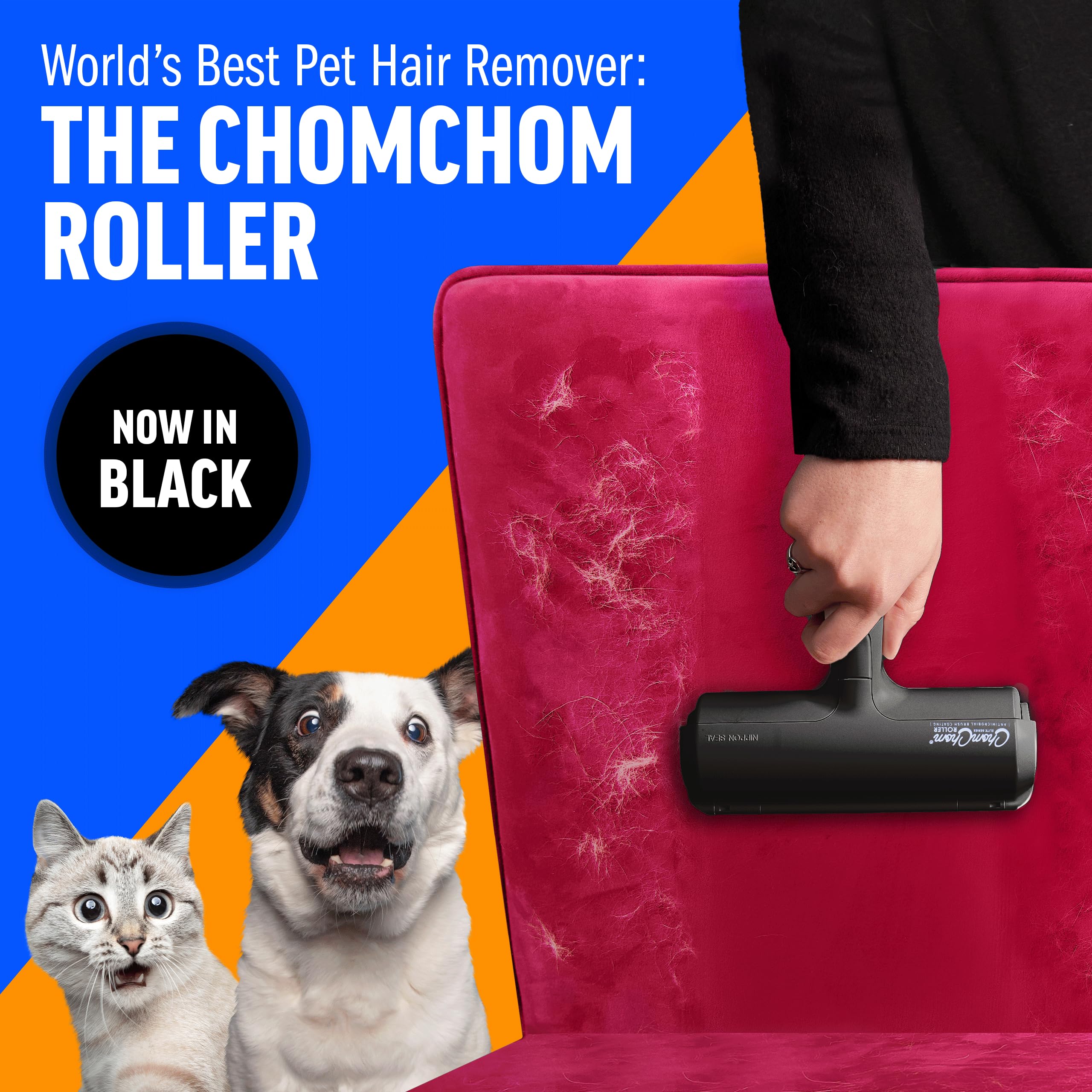 ChomChom Roller on bed collecting pet hair for clean sheets