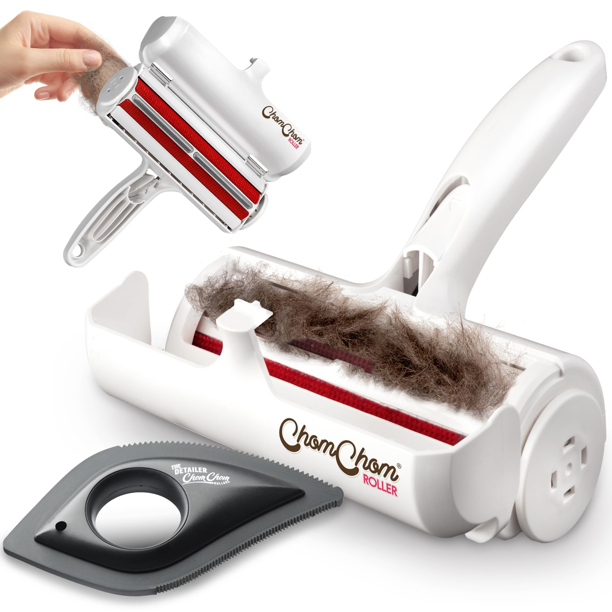 ChomChom Roller white close-up showcases durable fibers for pet hair removal