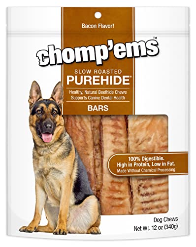 Close-up of beefhide texture from CHOMP 'EMS Purehide bacon chews.