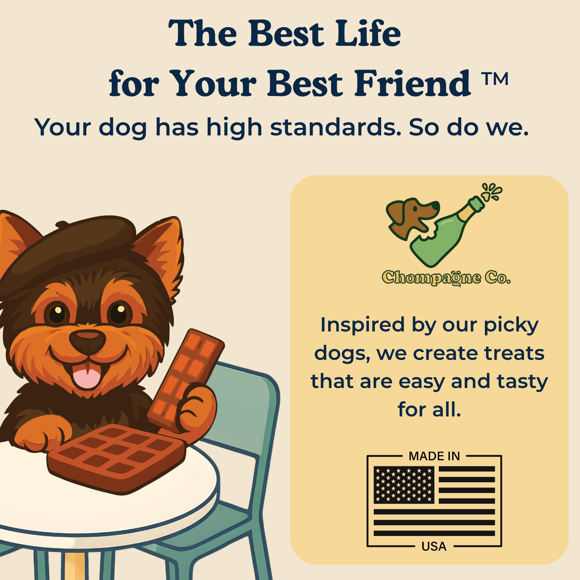 Chompagne Barkfast made-in-USA lamb treats safely suited for picky eaters.