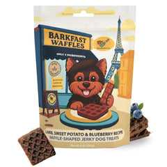 Chompagne Barkfast waffles soft lamb dog treats 8oz, gentle for small or senior dogs.
