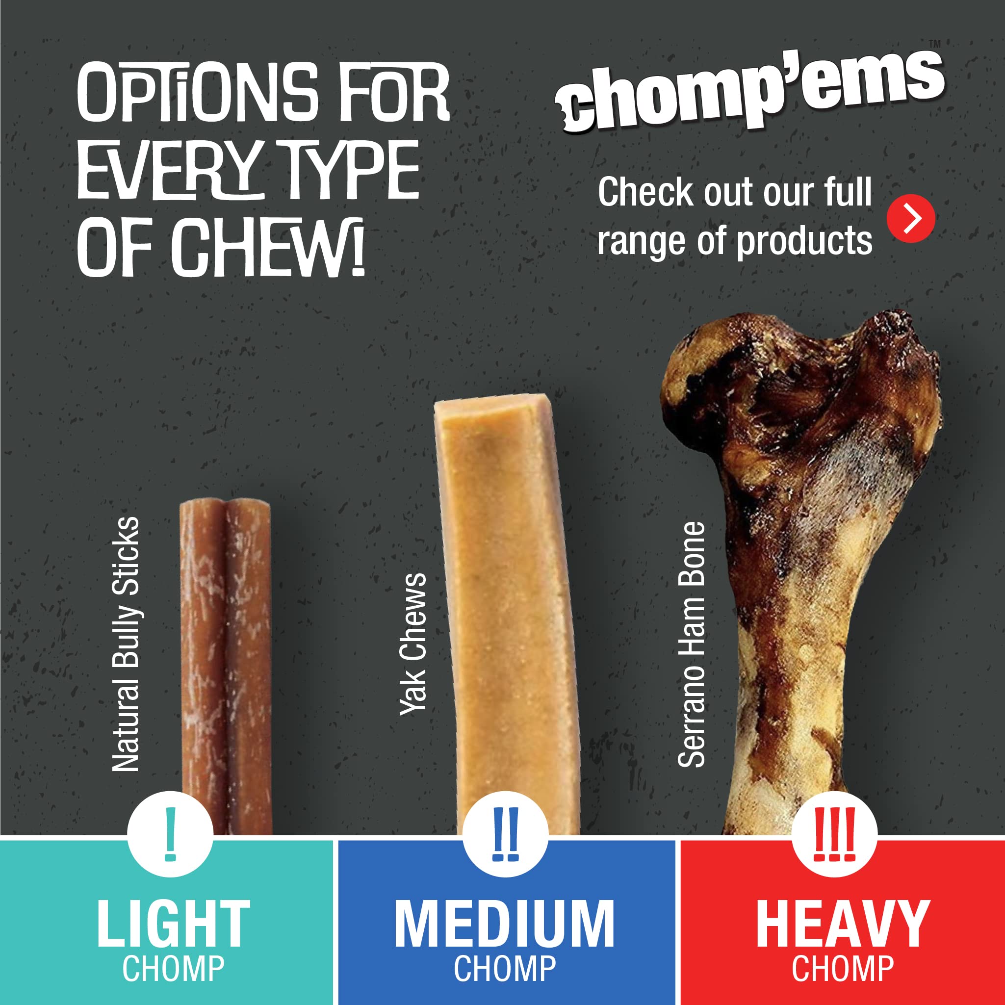 12oz-pack label on CHOMP EMS Purehide sticks.