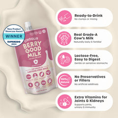 Choolip Berry Good Milk pouch open to show resealable packaging.