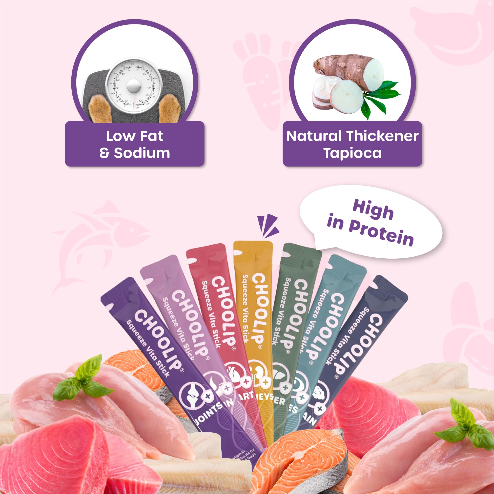 Choolip Squeeze Vita Stick flavors collection display with seven varieties.