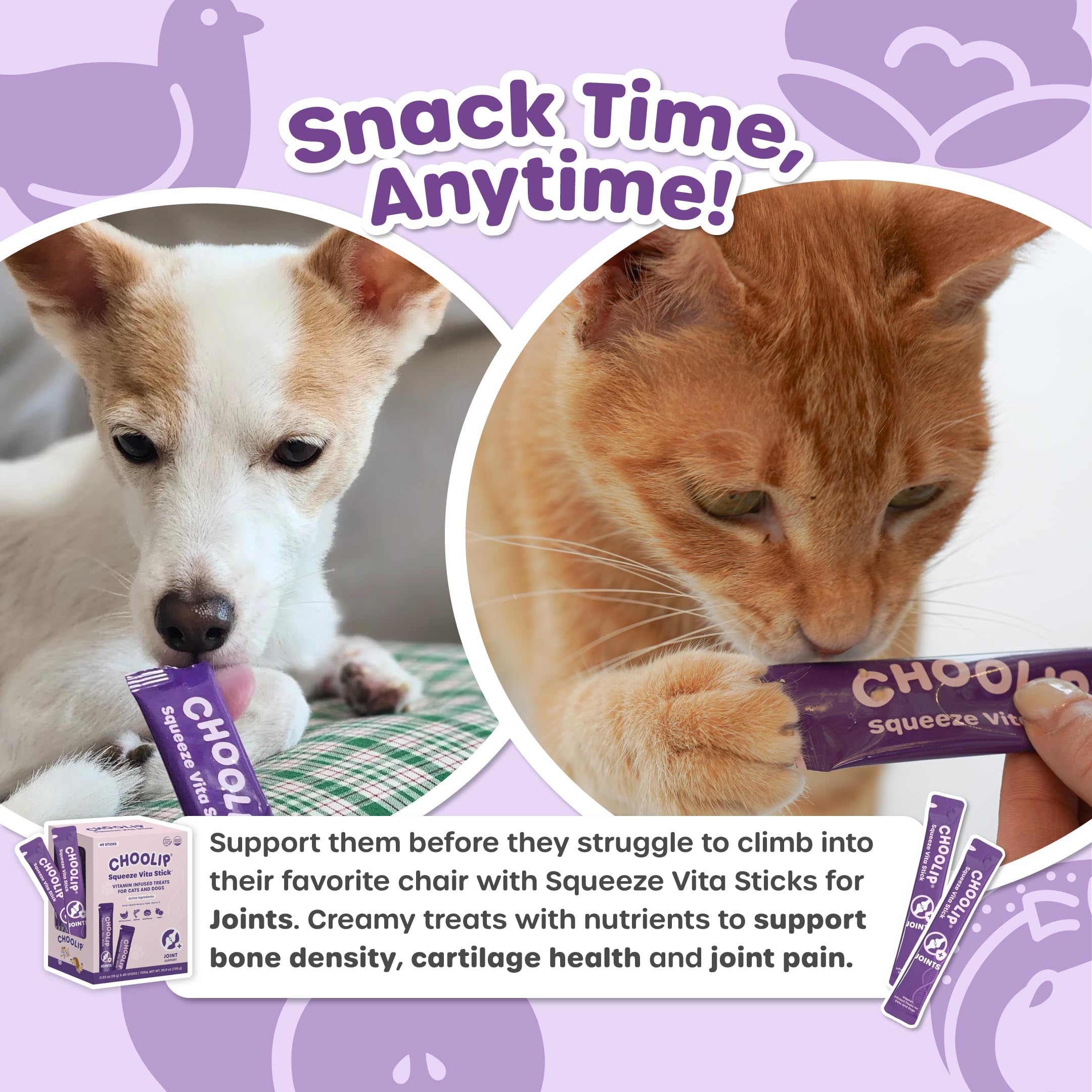Choolip Squeeze Vita Stick grain-free and gluten-free formula, no artificial additives.