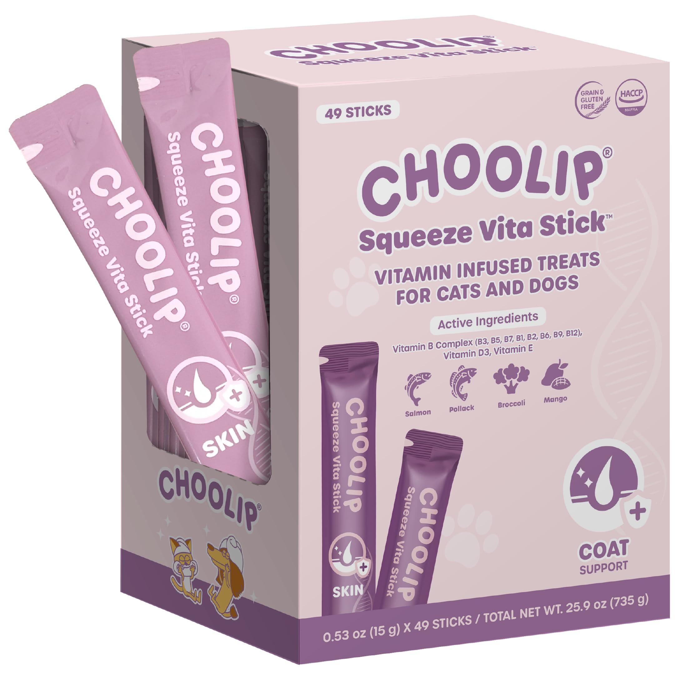 Choolip Squeeze Vita Stick packaging front showing the 49-count box for pets