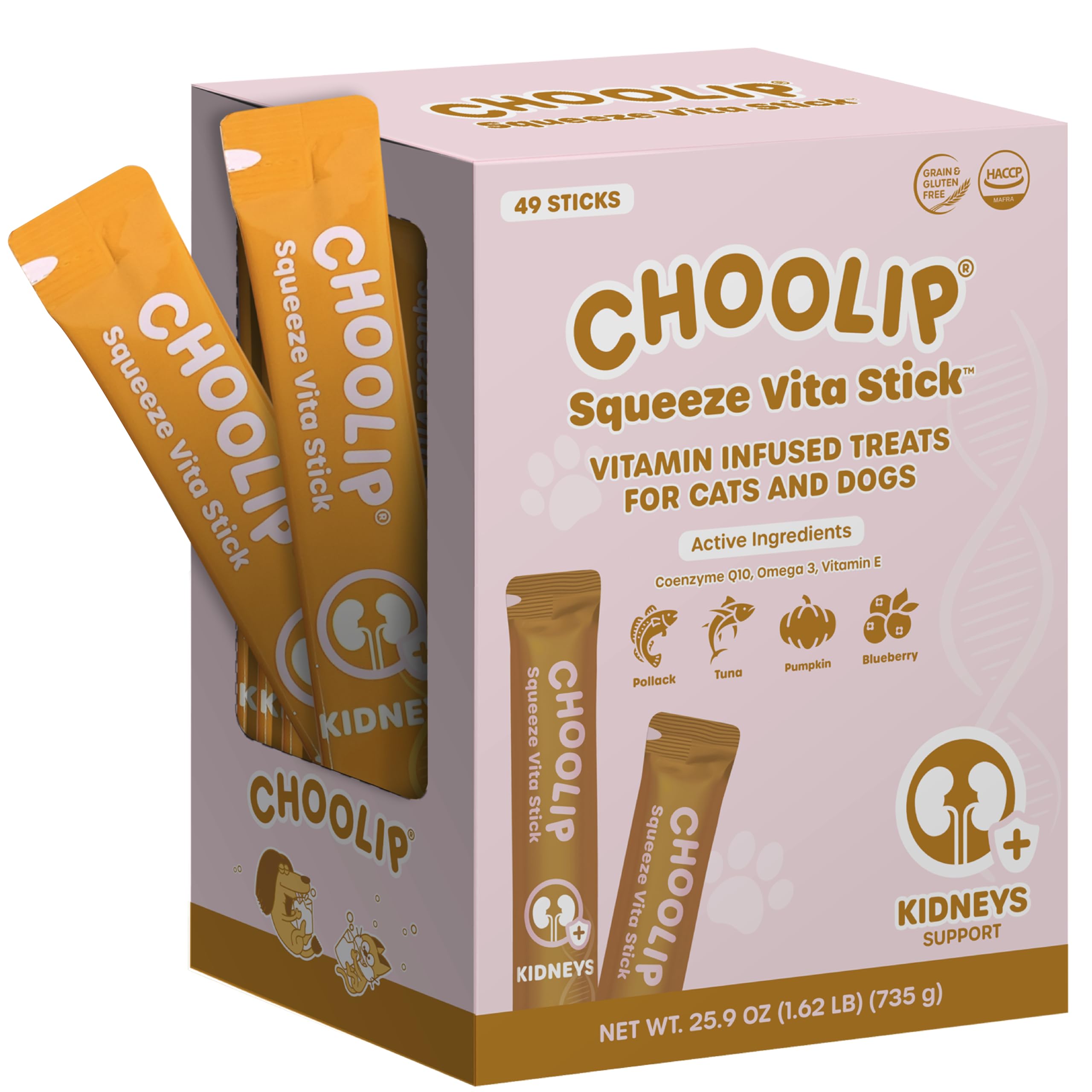 Choolip Squeeze Vita Stick packaging for kidney-support treats in a box