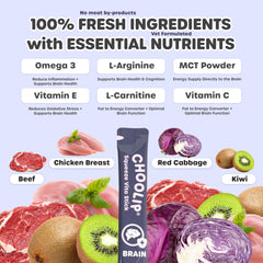 Choolip Squeeze Vita Stick real beef and chicken puree supports brain health.