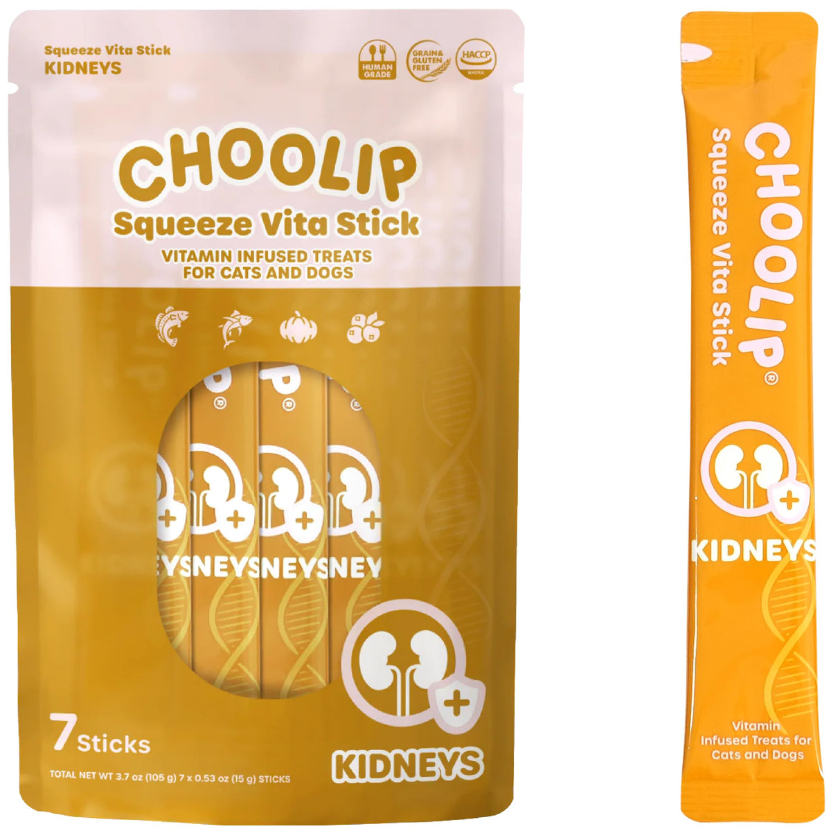 Choolip Squeeze Vita Stick tuna-pollack puree for hydration and kidney support.