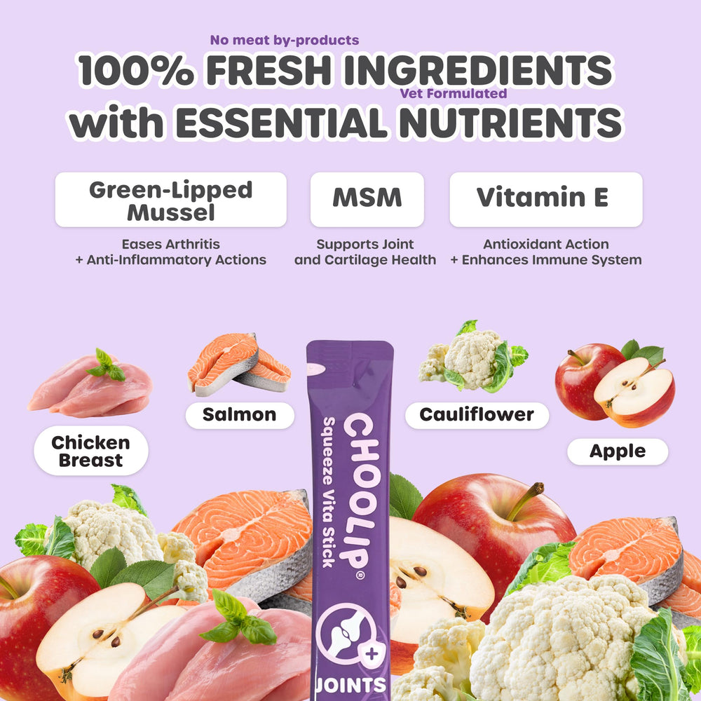 Choolip Squeeze Vita Stick Vitamin E, supports tissue health and palatability.