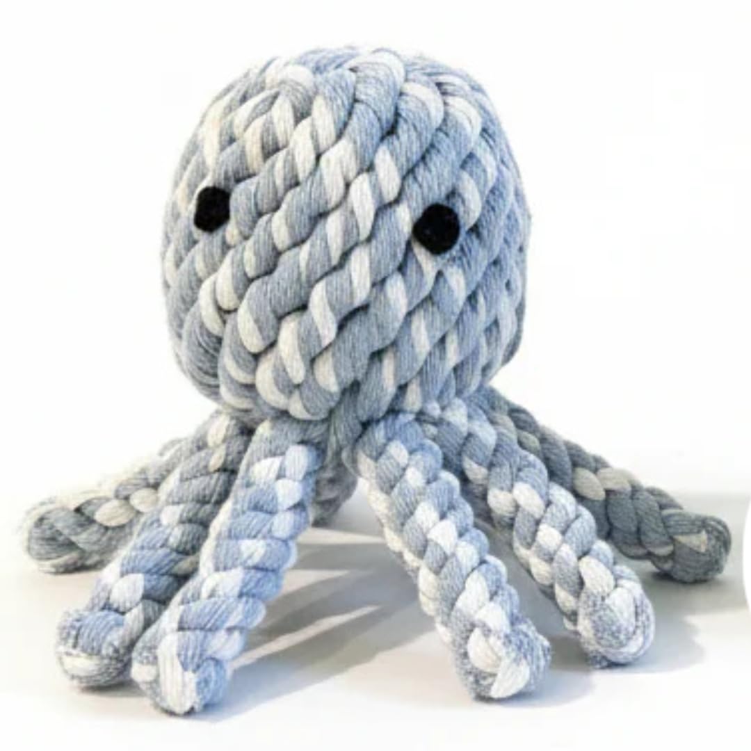 Chowabunga Ollie the Octopus toy with blue rope and safe dyes for small dogs