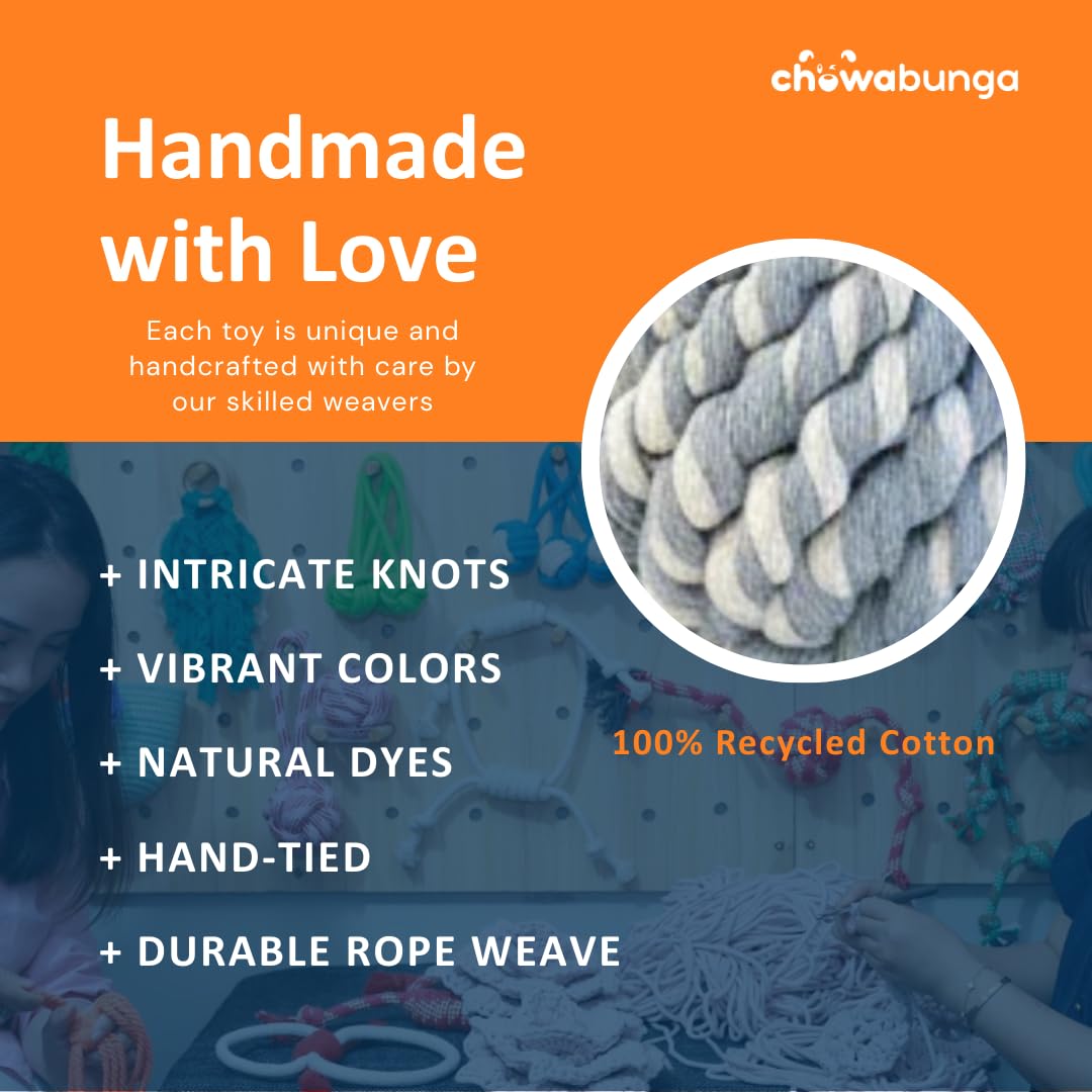 Chowabunga Ollie octopus toy in eco cotton rope for long-lasting chew