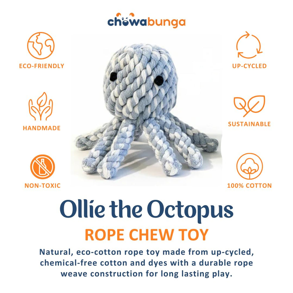 Ollie’s hand-tied knots on Chowabunga octopus toy for durable dog play