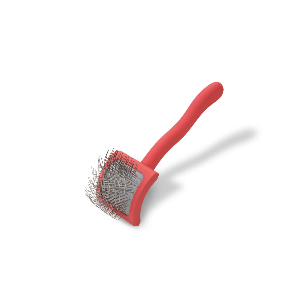 Chris Christensen Baby G Slicker Brush coral small with angled pins for efficient deshedding.
