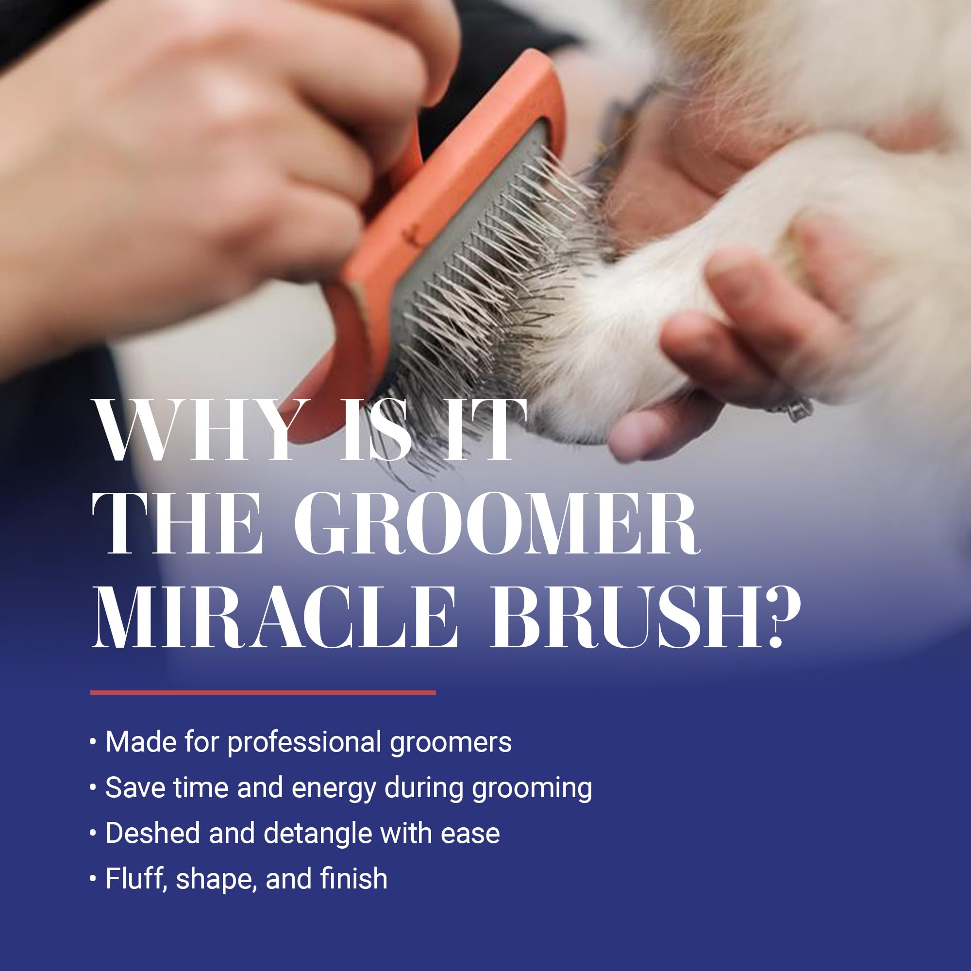 Close up of coral pins on Big G Slicker Brush detailing angles