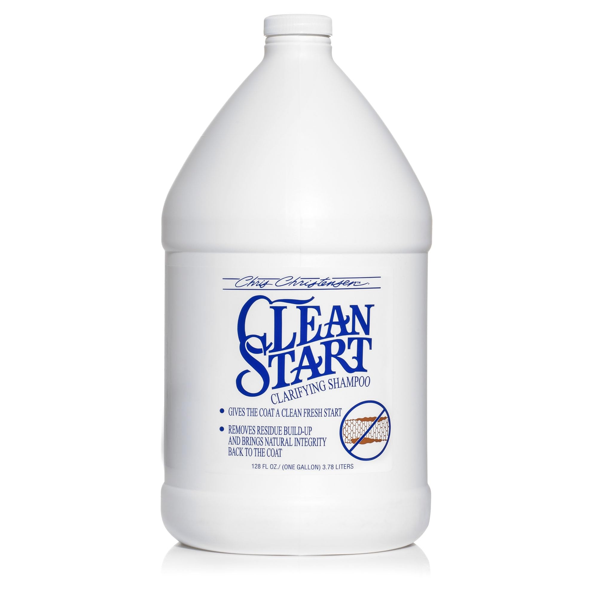 Chris Christensen Clean Start shampoo bottle ready for deep coat cleansing