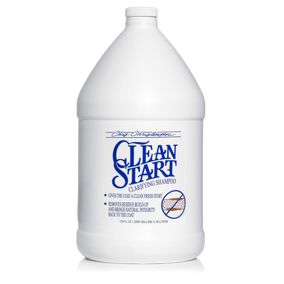 Chris Christensen Clean Start shampoo bottle ready for deep coat cleansing
