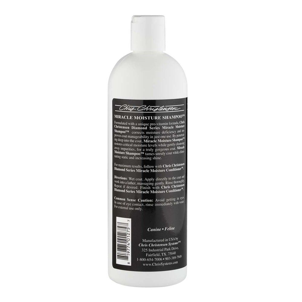 Chris Christensen Miracle Moisture Shampoo pour shows rich lather for cleansing