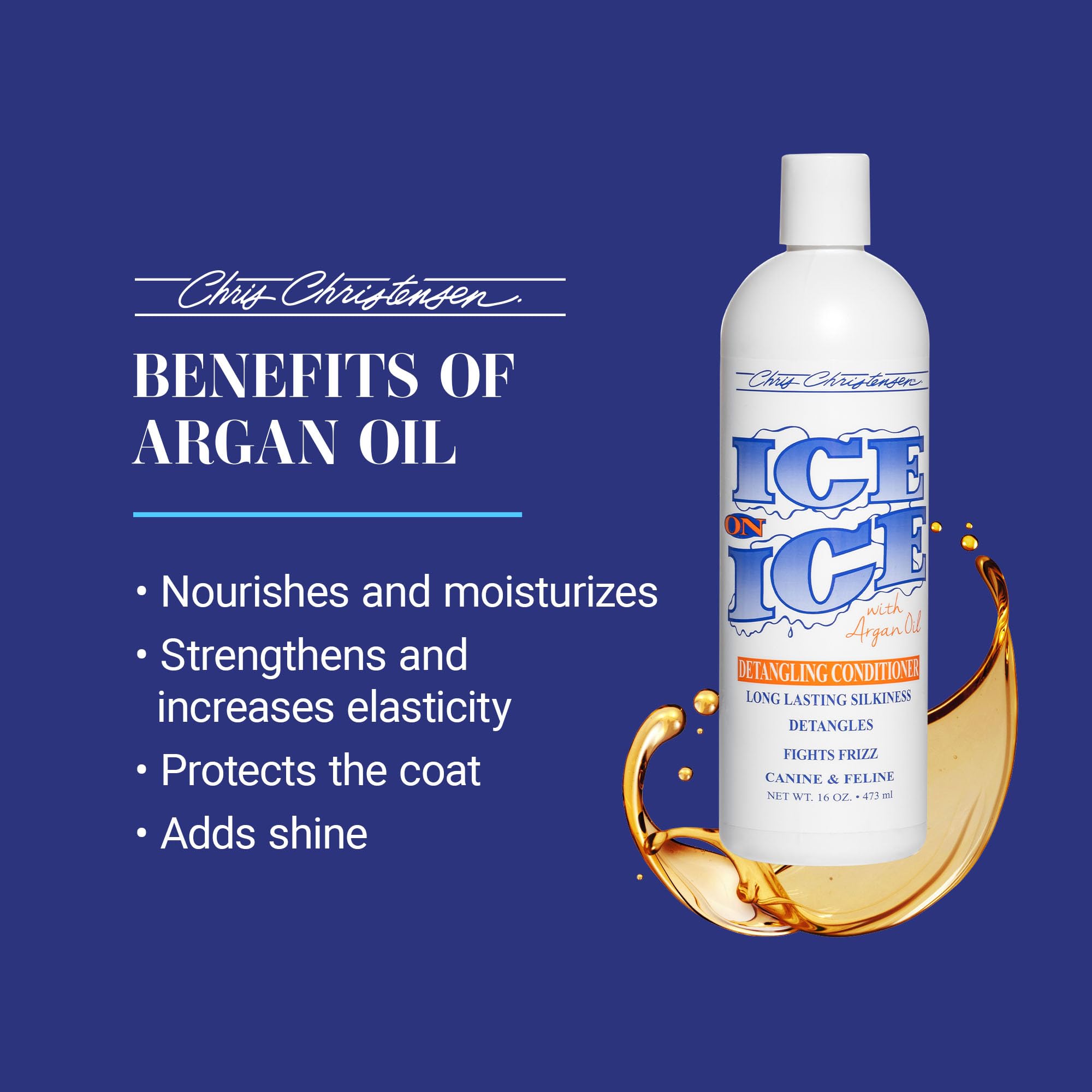 Pouring Ice on Ice detangling conditioner to detangle coats