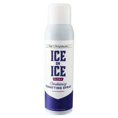 Chris Christensen Ice on Ice Ultra bottle dispensing a fine mist for easy detangling.