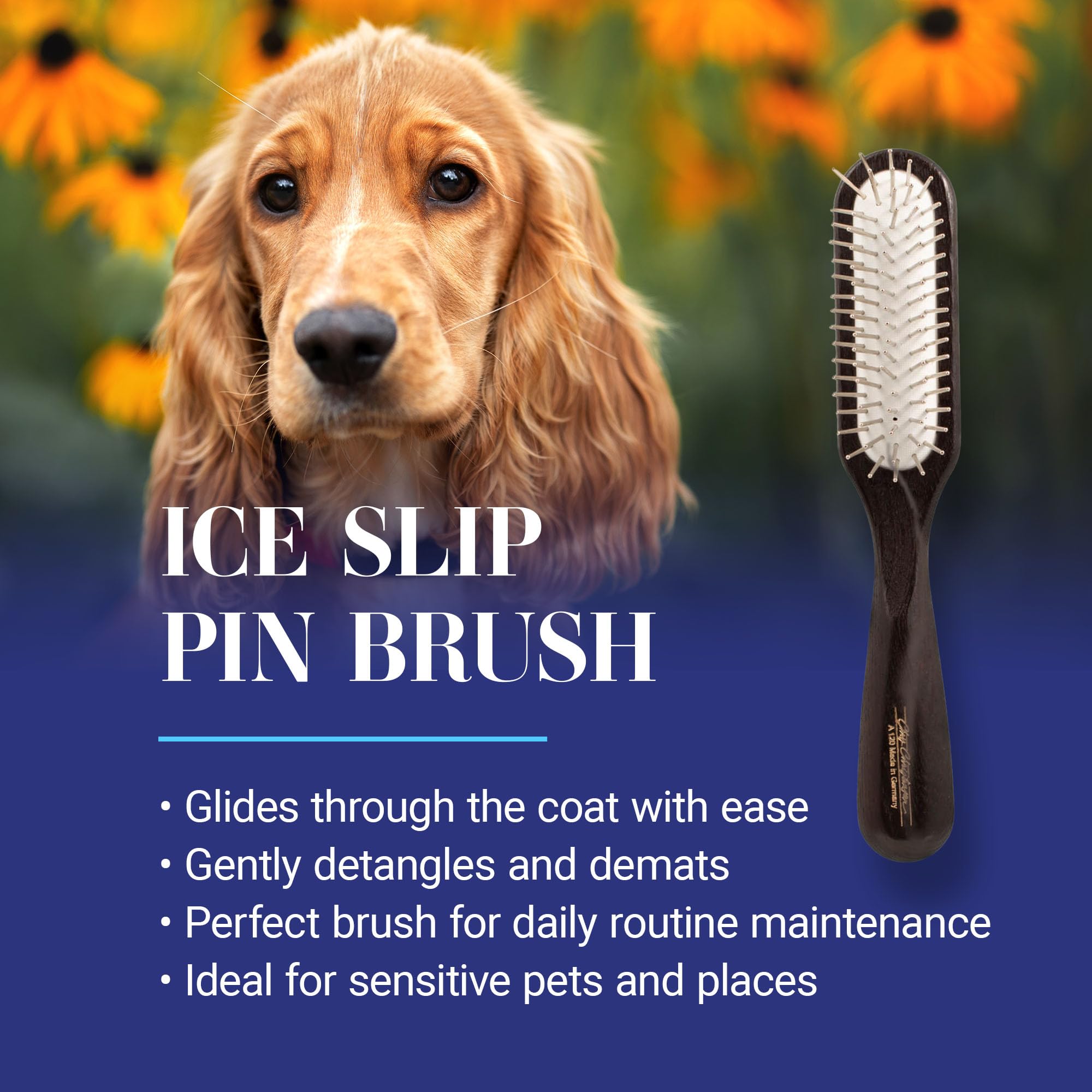 Ice Slip Brush 20mm pins ease mats without pulling the coat.