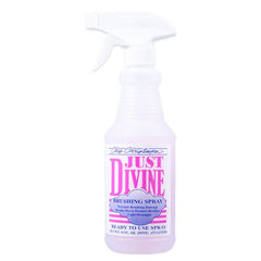 Chris Christensen Just Divine Brushing Spray bottle showing shine and anti-static protection.