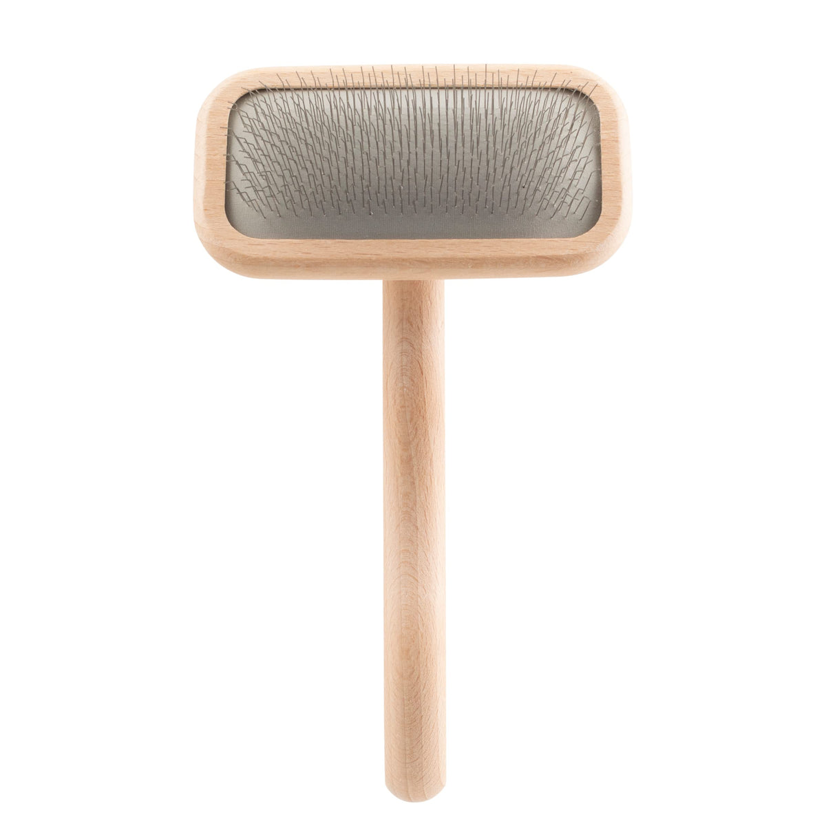 Chris Christensen Mark II Slicker Brush dog pins close-up for detangling shorter coats.