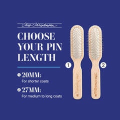 Oblong brush head reaches armpits and behind the ears for thorough grooming.