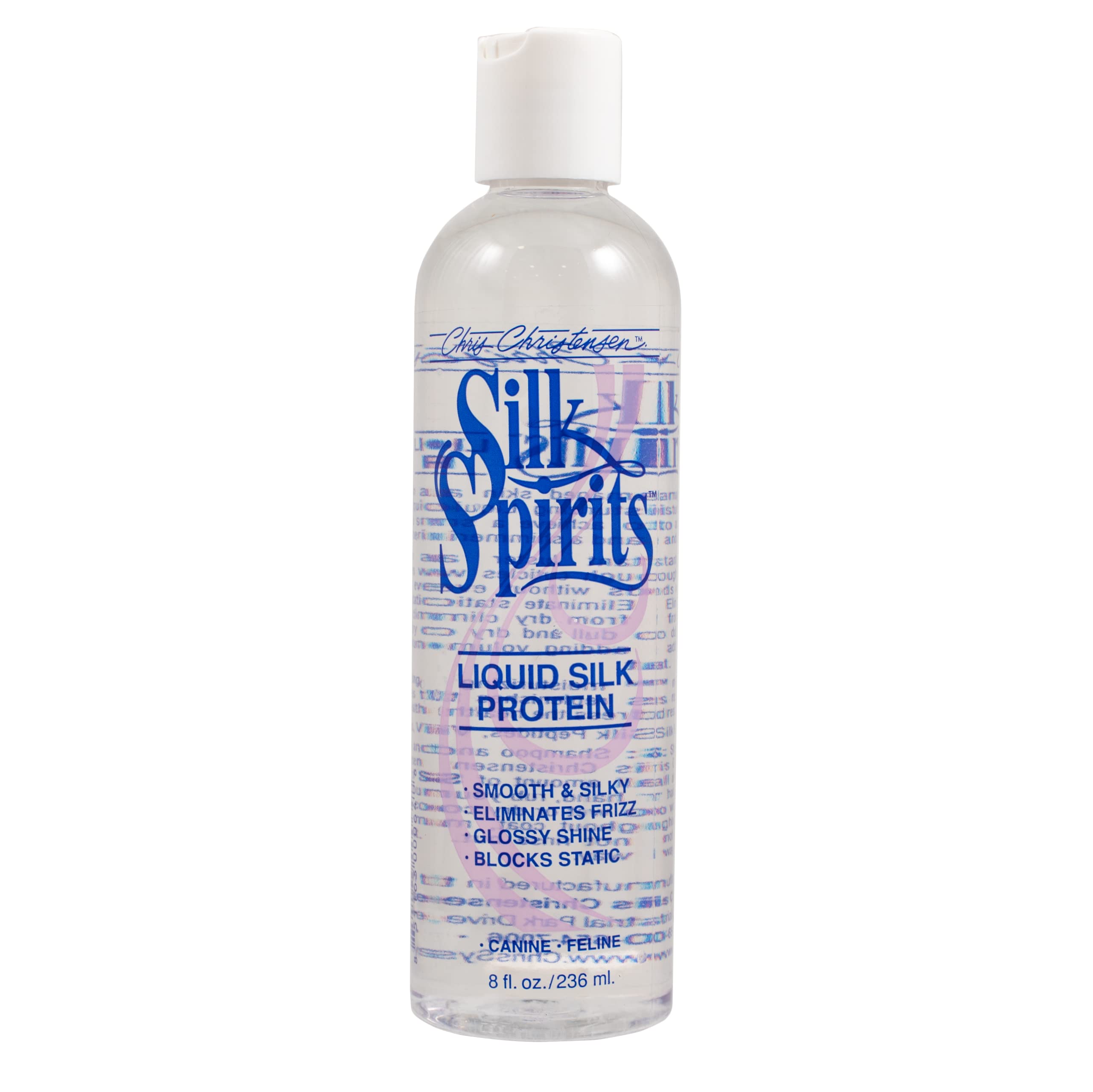 Chris Christensen Silk Spirits bottle pour highlights moisture for a silky, frizz-free coat.