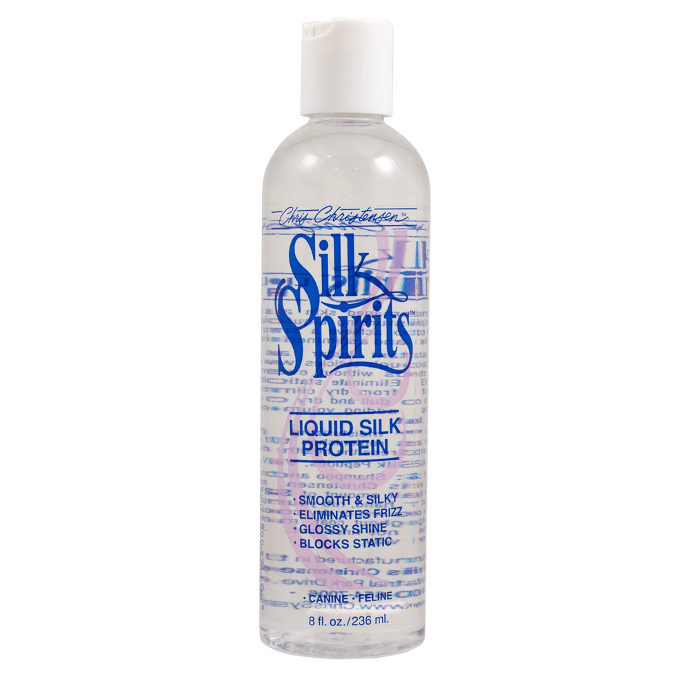 Chris Christensen Silk Spirits bottle pour highlights moisture for a silky, frizz-free coat.