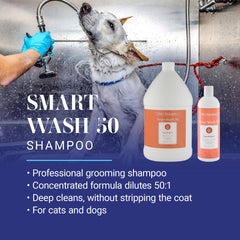 SmartWash50 bottle cap close-up, highlighting easy 50:1 dilution for efficient salon baths.