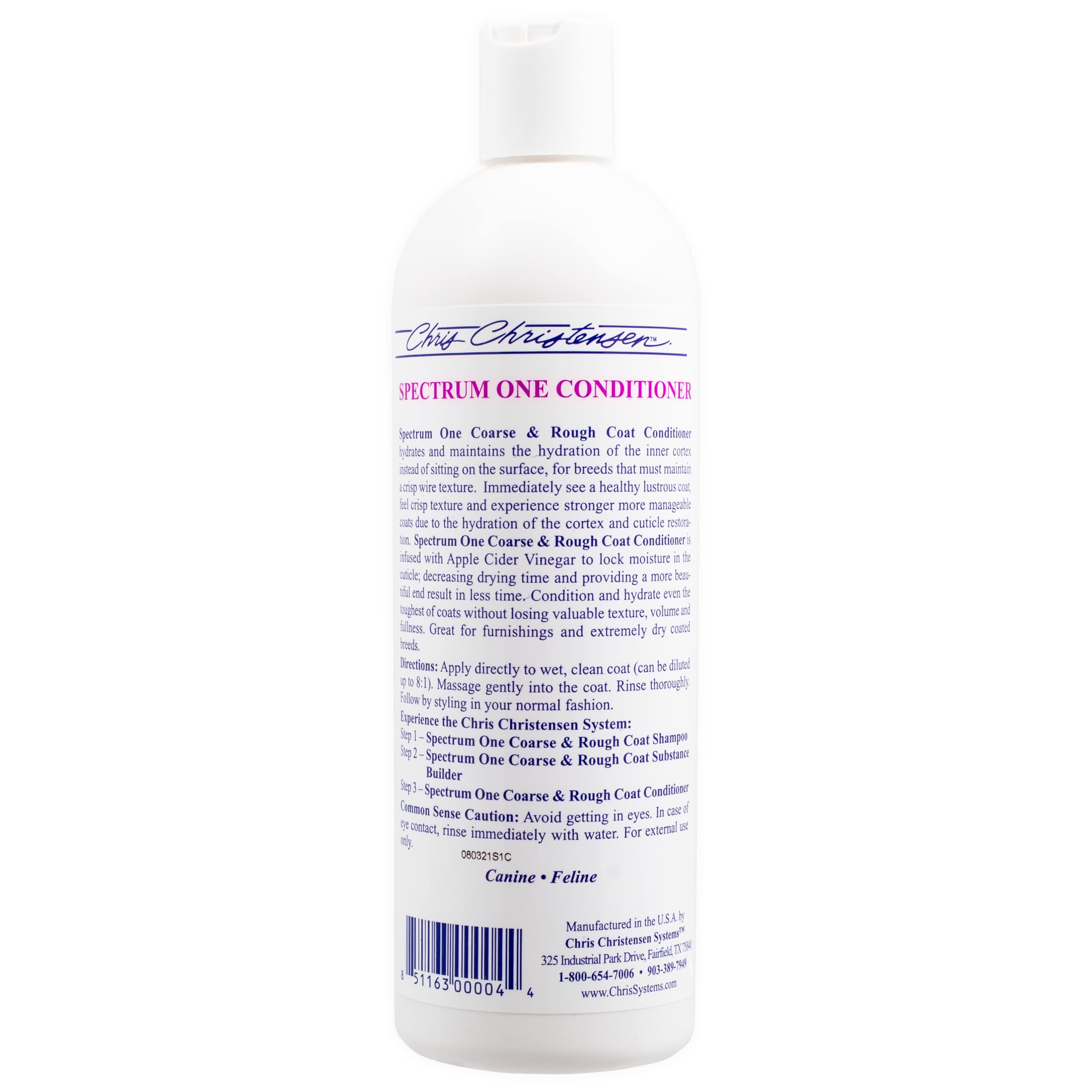Chris Christensen Spectrum One conditioner pour shot aids in quick, even distribution for consistent coating.