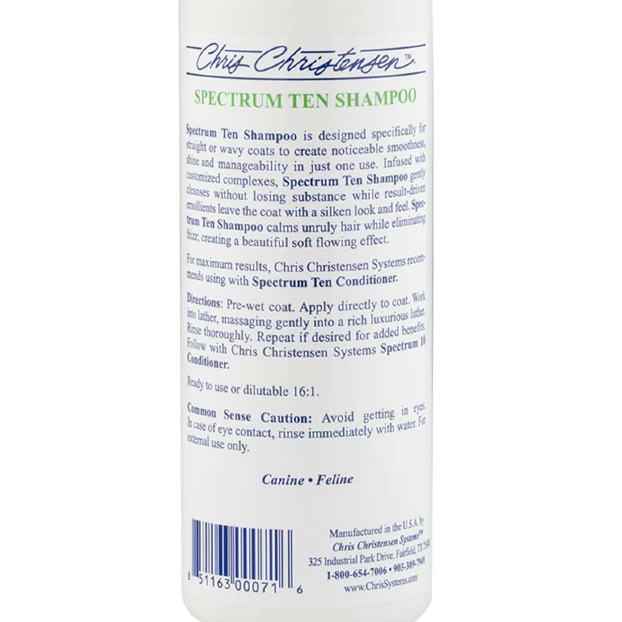 Spectrum Ten shampoo provides slip to ease brushing during grooming.